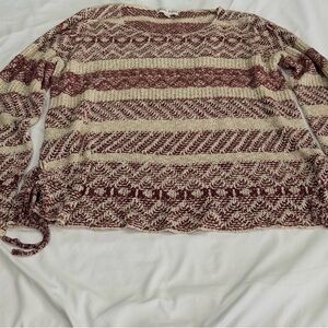 Boxy Knit Stripe Sweater in Cream and Burgundy